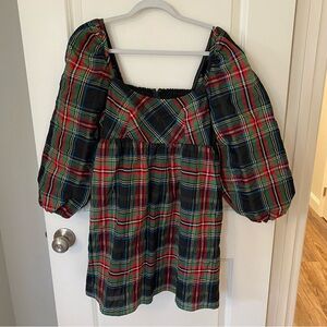 J. Crew Multicolor Plaid Puff Sleeve Blouse